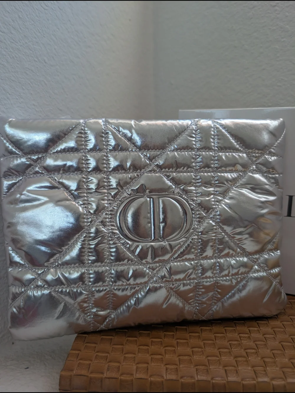 Dior Cannage Print Silver Metallic Pouch GWP